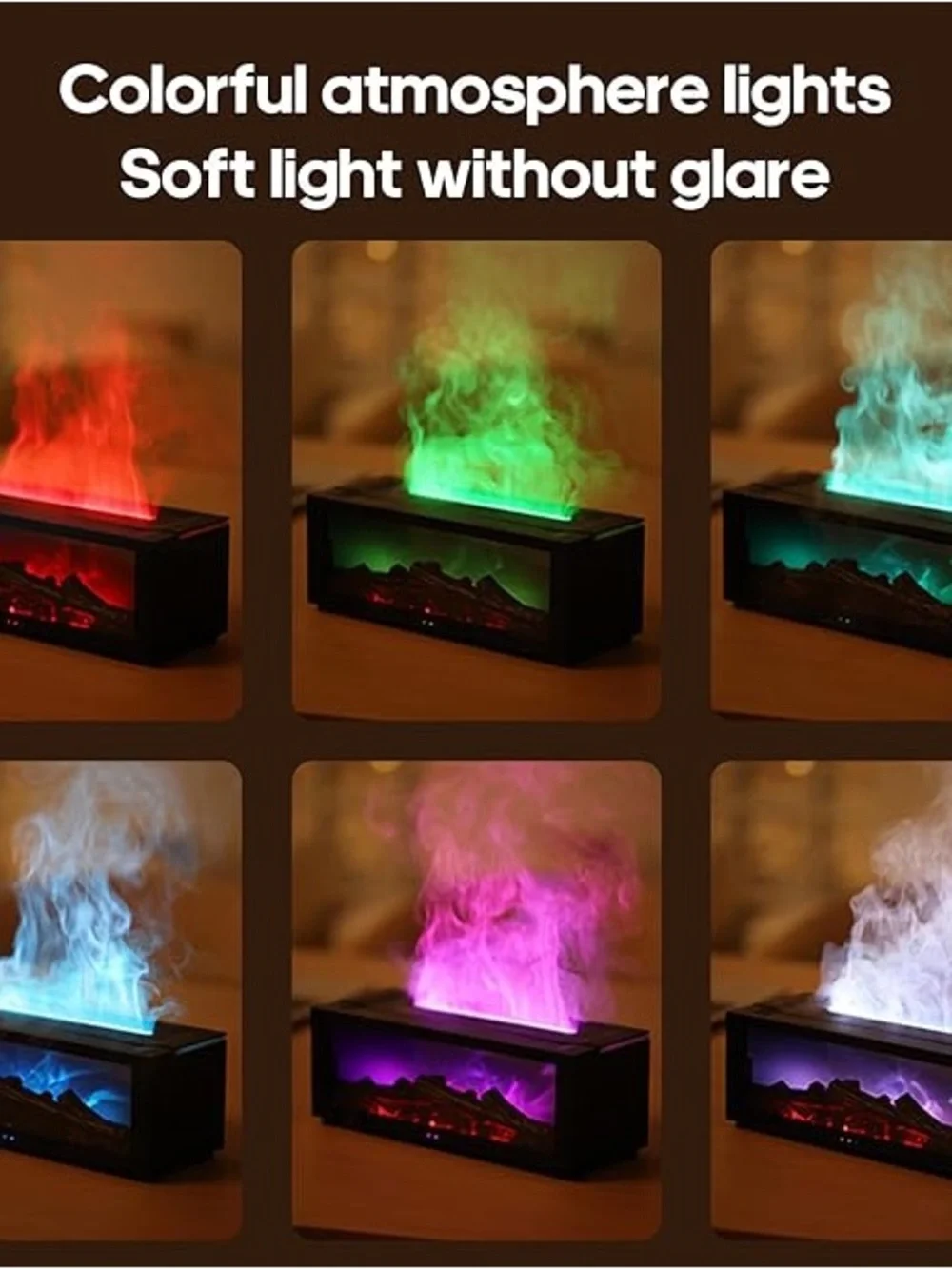 Essential Fireplace Flame Oil Diffuser Upgrade 7 Colors Noiseless Remote Control